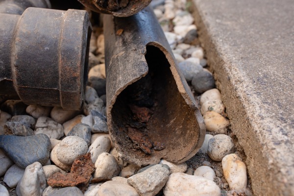 broken rusted drain pipe